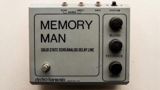 Rare early Electro-Harmonix Memory Man in a pale enclosure with 'Solid State Echo/Analog Delay Line' printed on the face.